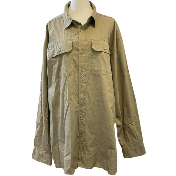 DICKIES 2XL Men’s Khaki Ripstop Utility Shirt Relaxed Fit Button Front Workwear - Picture 2 of 10